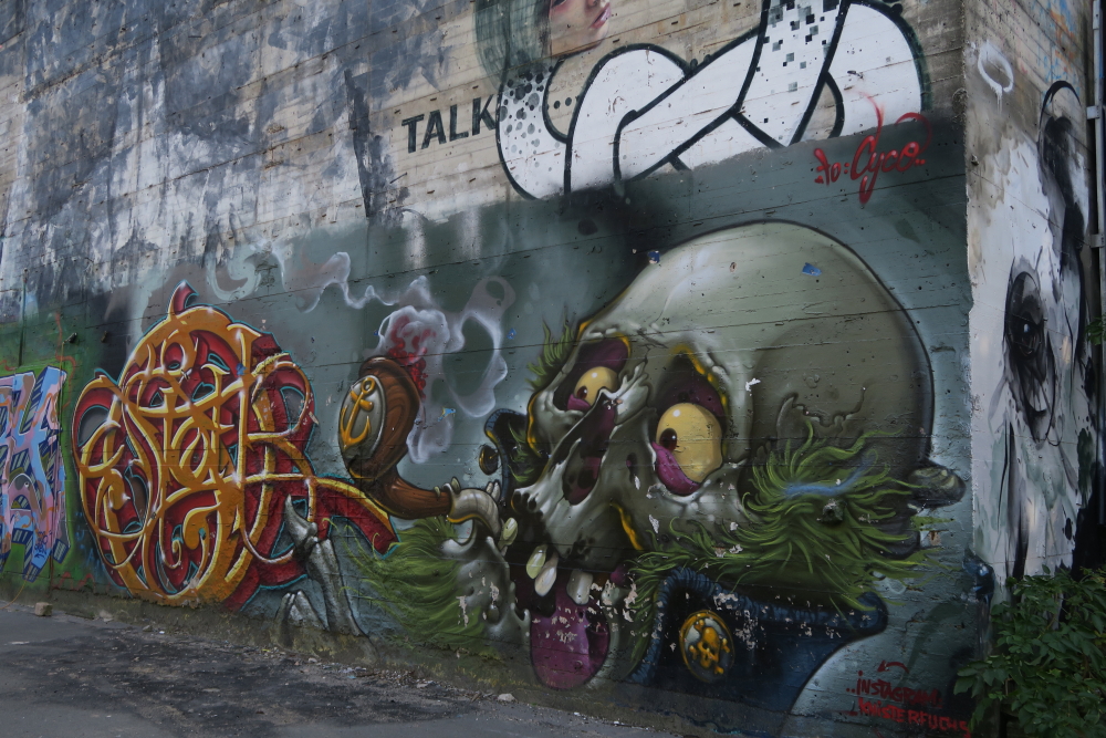 un graffiti tête de mort, photo Catherine Gras